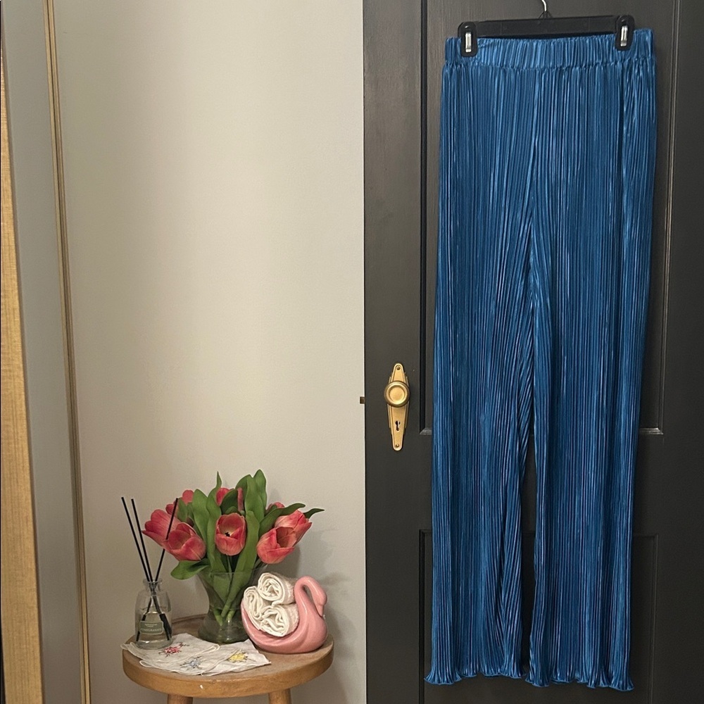 Blue Pleated Pants